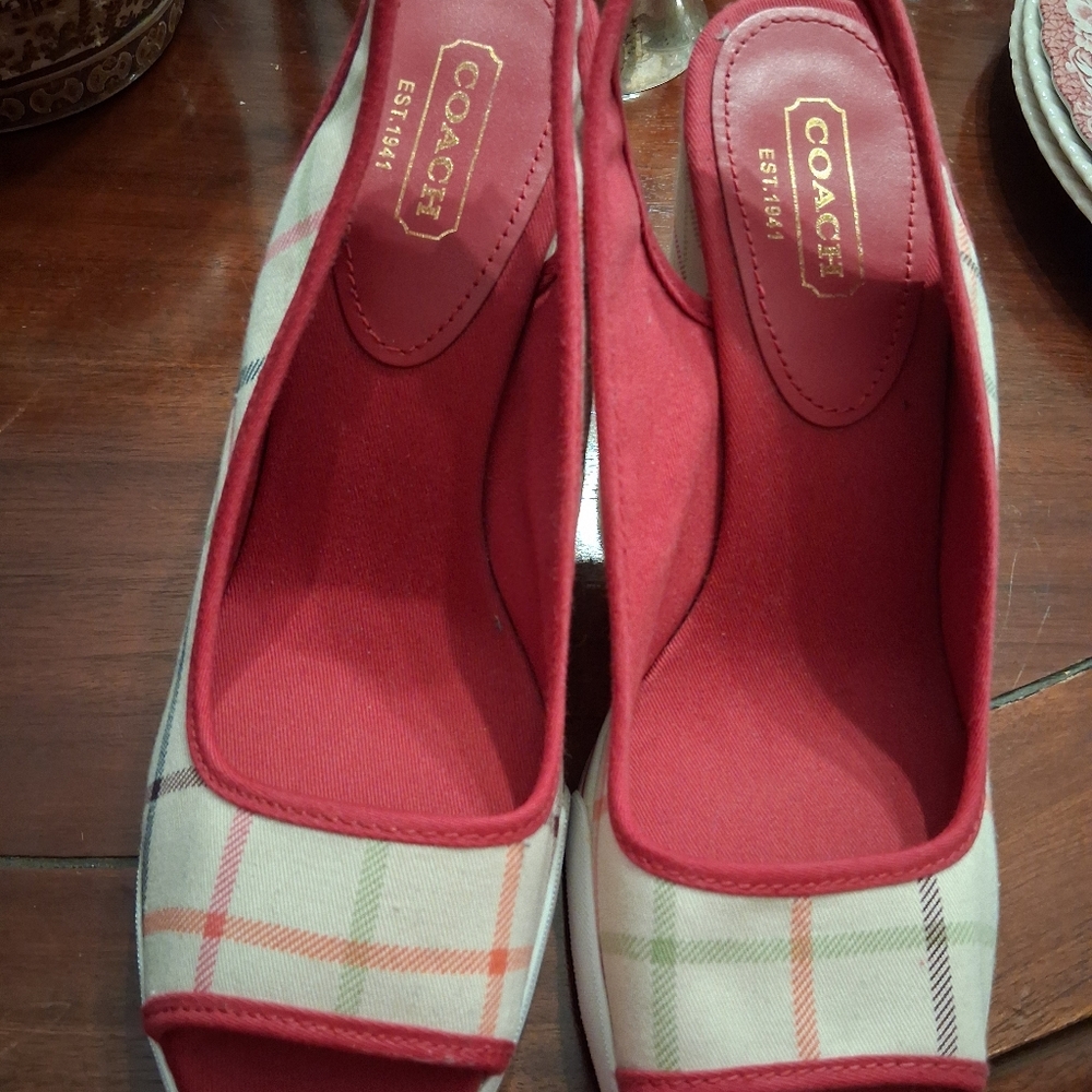Coach Women's Plaid Red Flats